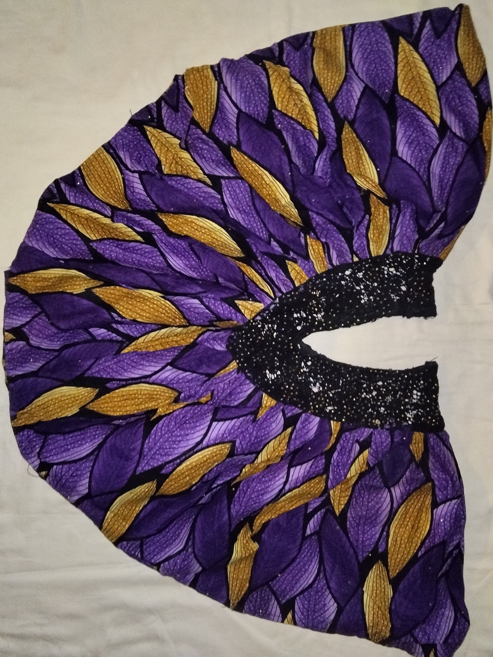 Source Unknown Purple & Gold Pleated Skirt with Embellished Black Waist